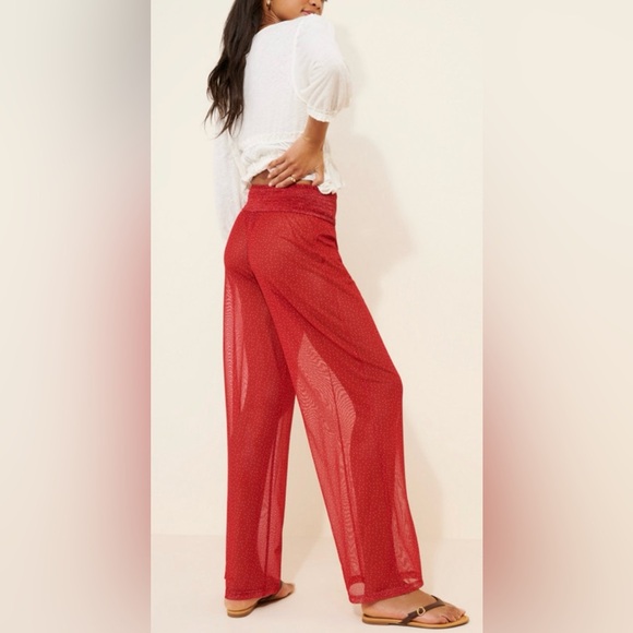 NEW Hutch Ditsy Floral Coverup Pants M Polka Dot Red - Picture 3 of 11